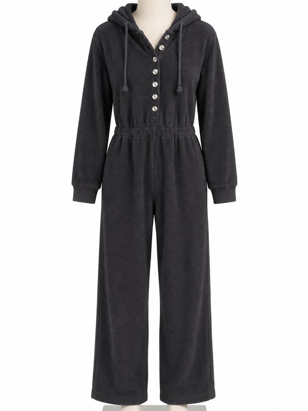FP Beach Free People Black Heavyweight Hooded Henley Jumpsuit Medium